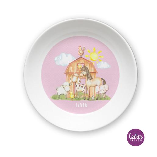 Melaminteller tief/Schale Bauernhof Pferd | Baby Schüssel mit Namen BPA frei | Artikelnummer: 1452124 -1