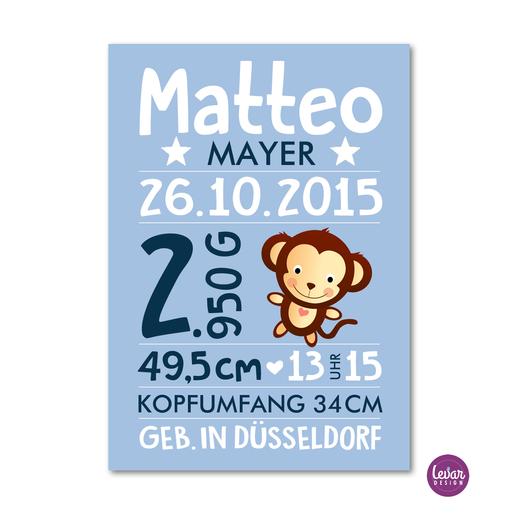 Namensbild, Geburtsanzeige Affe  | Zauberhaftes personalisiertes Geschenk zur Geburt | Artikelnummer: kuaffero -1