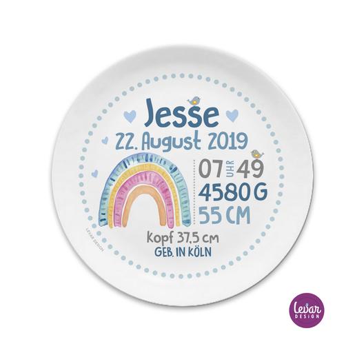 Geburtsteller Taufteller Geschenk Baby  | Kinderteller mit Geburtsdaten aus Melamin, BPA frei - Made in Germany | Artikelnummer: 0612-8032-1364