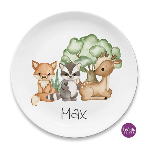 Kinderteller Eßteller Waldtiere | Kindergeschirr mit Namen aus Melamin BPA frei | Artikelnummer: 3432-1073-8660