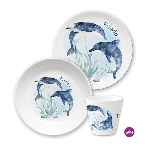 Kinder Geschirr Set  Unterwasserwelt | Kinderteller, Trinkbecher mit Namen aus Melamin BPA frei | Artikelnummer: 124555119  -3