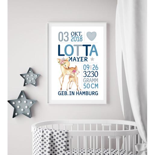 Geburtsposter Rehe personalisiert mit Geburtsdaten  | Zauberhaftes Namensbild Rehe, Waldtiere | Artikelnummer: 76232255 -4