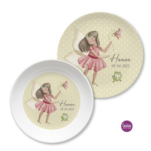 Kinderteller Set, Feenwelt | Kindergeschirr mit Namen aus Melamin BPA frei | Artikelnummer: 4572-0848-3675 -4