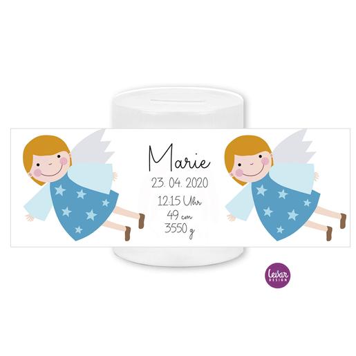 Spardose dein Schutzengel personalisiert- zur Taufe, Geburt mit Namen personalisiert | Keramikspardose für Kinder | Artikelnummer: 0643-3574-8458 -4