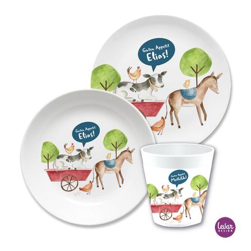 Kindergeschirr Set Bauernhof | 3teiliges Geschirrset aus Melamin und BPA frei für Kinder | Artikelnummer: 6812-4438-1261 -1