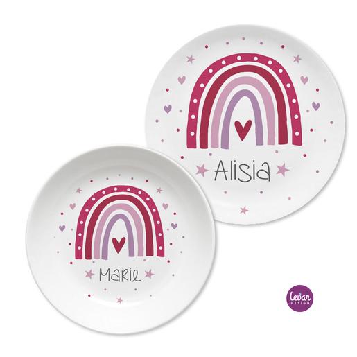 Kinderteller Regenbogen mit Namen  | 2 teiliges Kinderteller Set aus Melamin, BPA fre,i Hergestellt in Deutschland | Artikelnummer: 8057-3865-4060 -2