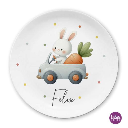 Hasen Kindergeschirr Set  | Hase Kinderteller mit Namen aus Melamin BPA frei | Artikelnummer: kiseank1 -1