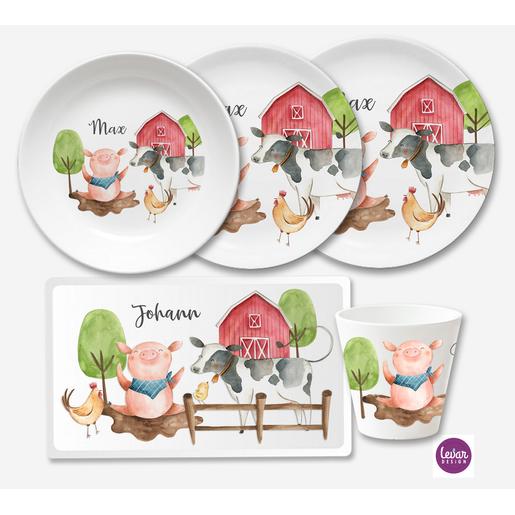 Kindergeschirr Set 5 teilig  Waldtiere, Bauernhof | Geschirrset aus Melamin und BPA frei für Kinder | Artikelnummer: 2088-0268-3027 -1