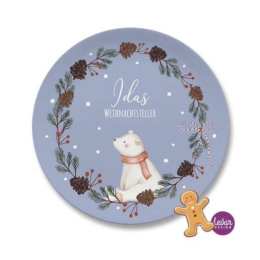 Adventsteller, Weihnachtsteller, Plätzchenteller Waldtiere | Kinderteller mit Namen aus Melamin BPA frei ♥ Made in Germany ♥  | Artikelnummer: weihtehblau -3