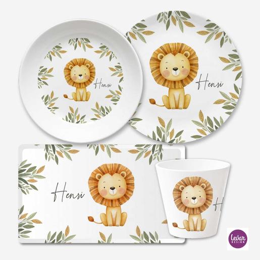 Kindergeschirr mit Namen personalisiert, Löwe | Melamingeschirr BPA frei, hergestellt in Deutschland  | Artikelnummer: 8783-4430-0154 Kopie