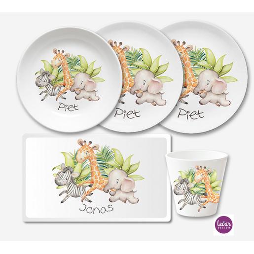 Dschungeltiere Kindergeschirr Set 5 teilig  | Geschirrset aus Melamin und BPA frei für Kinder | Artikelnummer: 0733-0642-1402
