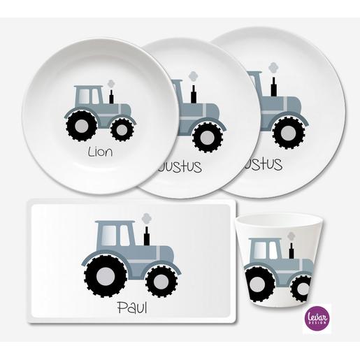 Kindergeschirr Set 5 teilig Traktor | Geschirrset aus Melamin und BPA frei für Kinder | Artikelnummer: 4387-5304-8605 -5