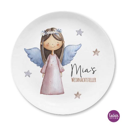 Weihnachtsengel - Weihnachtsteller, Nikolausteller, Advent | Teller mit Namen personalisiert, Melamin BPA frei und hergestellt in Deutschland | Artikelnummer: 5068-3817-2485 -2
