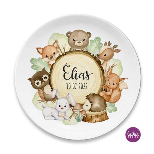 Kinderteller Waldtiere Melamin mit Namen | Teller mit Namen BPA frei | Artikelnummer: 8606-5070-1354 -3