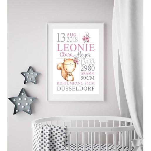 Geburtsanzeige Eichhörnchen  |  Print – Kunstdruck Aquarell  -  personalisiert | Artikelnummer: 75219156 -3