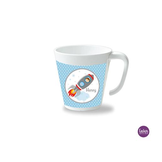 Kinderbecher mit Henkel, Rakete  | Henkelbecher groß, 325 ml,  Ø 9,7 cm, Höhe 10 cm | Artikelnummer: henkrak -3