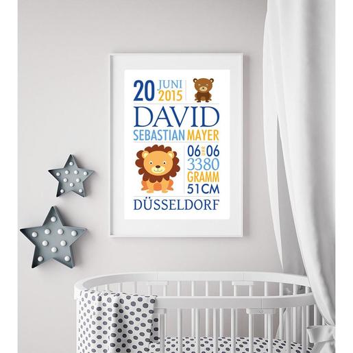 Geschenk Geburt mit Geburtsdaten, Geburtsanzeige Löwe | Zauberhaftes personalisiertes Geschenk zur Geburt | Artikelnummer: 75219159 -1