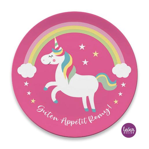 Kindergeschirr Set Einhorn, Kinderteller | Kindergeschirr mit Namen aus Melamin, BPA frei | Artikelnummer: ki3erseteinhorn -1