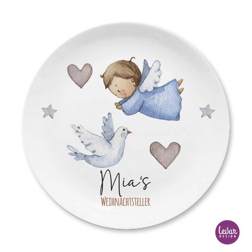 Weihnachtsengel - Weihnachtsteller, Nikolausteller, Advent | Teller mit Namen personalisiert, Melamin BPA frei und hergestellt in Deutschland | Artikelnummer: 5068-3817-2485 -3