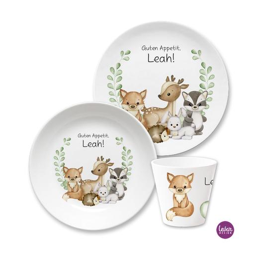 Kindergeschirr Set Waldtiere | 3teiliges Geschirrset aus Melamin und BPA frei für Kinder | Artikelnummer: 5843-4656-1352 -1
