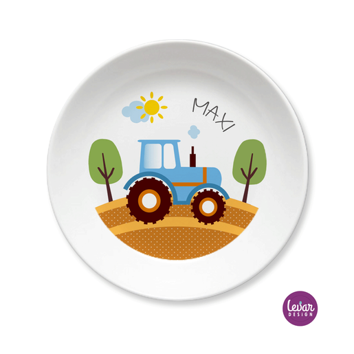 Kinderteller Traktor | Personalisiertes Kindergeschirr aus Melamin | Artikelnummer: 8662-7178-3253-2