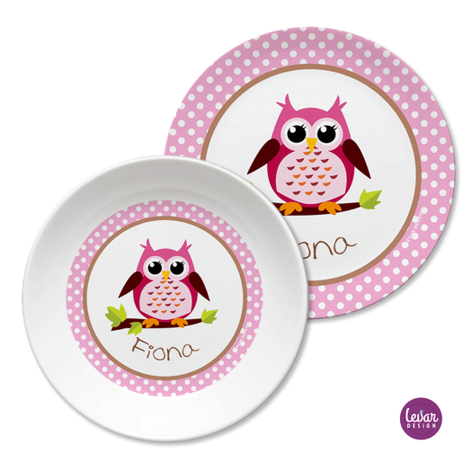Kindergeschirr Eule personalisiert | Levar Design | Kinderteller mit Namen aus Melamin BPA frei | Artikelnummer: 104797071 -6