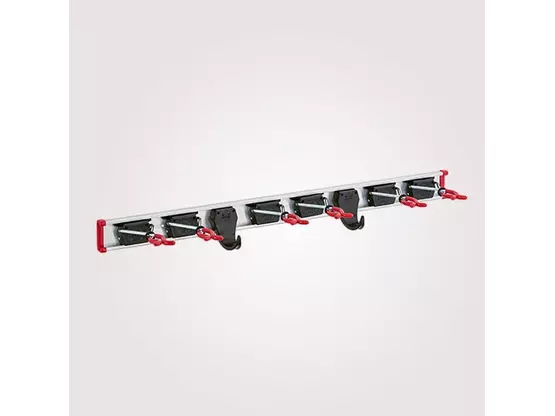 6 BRUNS Gerätehalter und 2 BRUNS Gerätehaken auf 75 cm Führungsschiene | Artikelnummer: BR-6-2-75