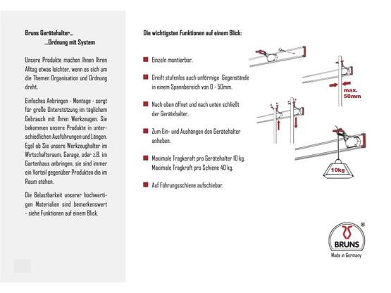 BRUNS Führungsschiene – 0,75 m für Gerätehalter & Gerätehaken | Artikelnummer: 4020658000302