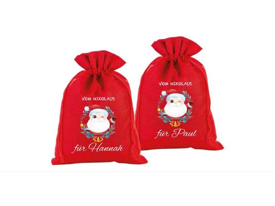 Nikolaus- oder Weihnachtssäckchen mit Nikolaus + Wunschname | Nikolaus + Wunschname | Artikelnummer: 0526-1784-5011_rot_nikolaus