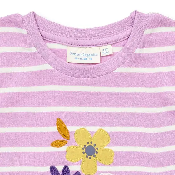 Sense Organics Pyjama Long John Flieder Weiß Geringelt