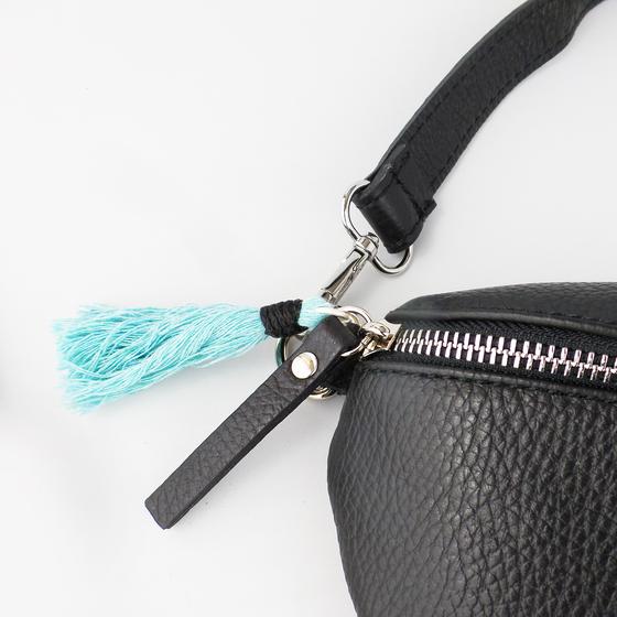 goldmarie Gürteltasche HIPBAG LOVE PEACE MOIN Leder schwarz-türkis 