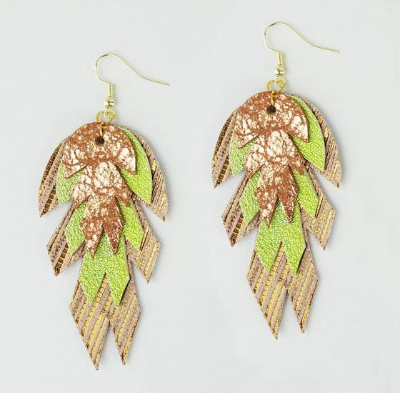 goldmarie Ohrringe LEAF BABE Leder - bronze-beige-lindgrün 