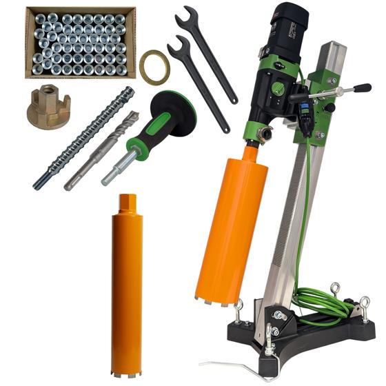 Eibenstock Diamant-Kernbohreinheit mit Softschlagfunktion DSE 200 <br> inklusive 2x Diamant Nass-Trocken-Bohrkrone & Befestigungsset