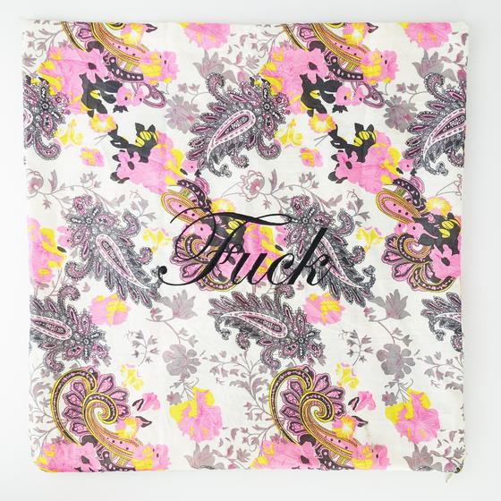 goldmarie Kissenhülle SLEEP & F*CK - florales Ornament Muster - weiß-rosa-gelb - 40x40cm