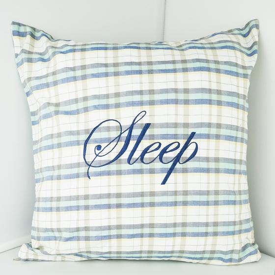 goldmarie Kissenhülle SLEEP & FUCK - Streifen Muster - blau-creme - 40x40cm