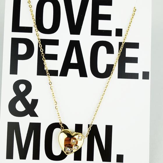 goldmarie Kette HERZ MEETS STRASS Stahl vergoldet 