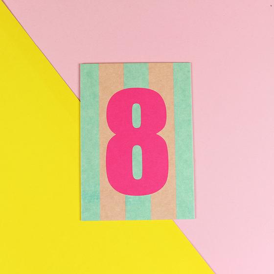 ava&yves Postkarte - Zahl 8 Mint Rosa