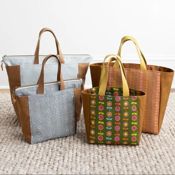 Fieldstone Tote (Papierschnitt) von Noodlehead – Tasche in Mini & Regular, mit Reißverschluss-Option und Innenfach. Ideal für Lieblingsstoffe & Patchwork.