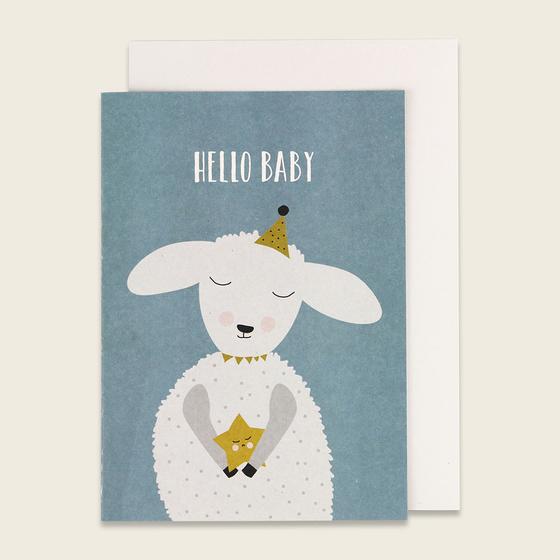 ava&yves Klappkarte - Lamm Hello Baby Blau