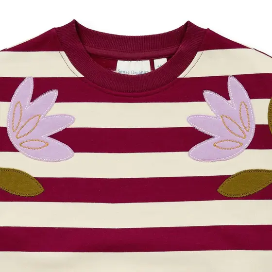 Sense Organics Sweatshirt Dari Flowers Geringelt Weinrot