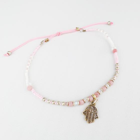 goldmarie Fußkette FATIMA HAND rose-weiß-silber 