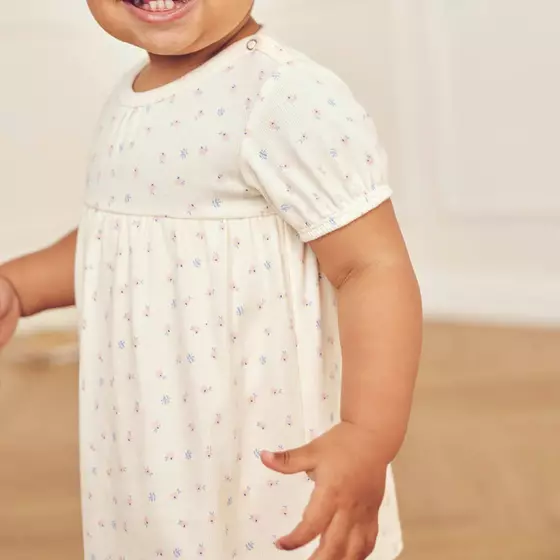 Müsli by Green Cotton Baby Puff Swing Dress Spring Tofu Shell Blue