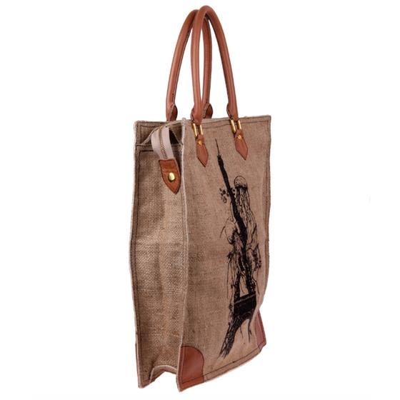 goldmarie Shopper Tasche Jute EIFFELTURM UNTERWASSERWELT natur-hellbraun 40x35cm