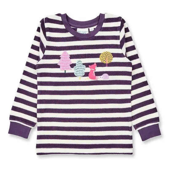 Sense Organics Pyjama Frottee Long John Pflaume Weiß Geringelt