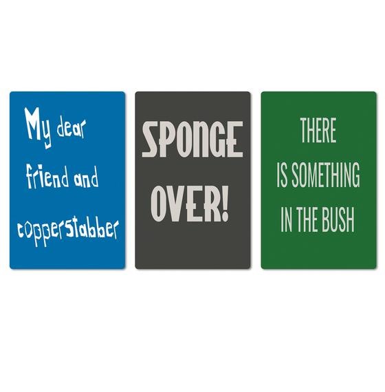 Denglisch Magnet 3er Set - Royalblau - Anthrazit - Moosgrün - My dear friend and copperstabber - Sponge over - There is something in the bush