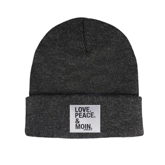 goldmarie Beanie Mütze LOVE PEACE MOIN - anthrazit-meliert