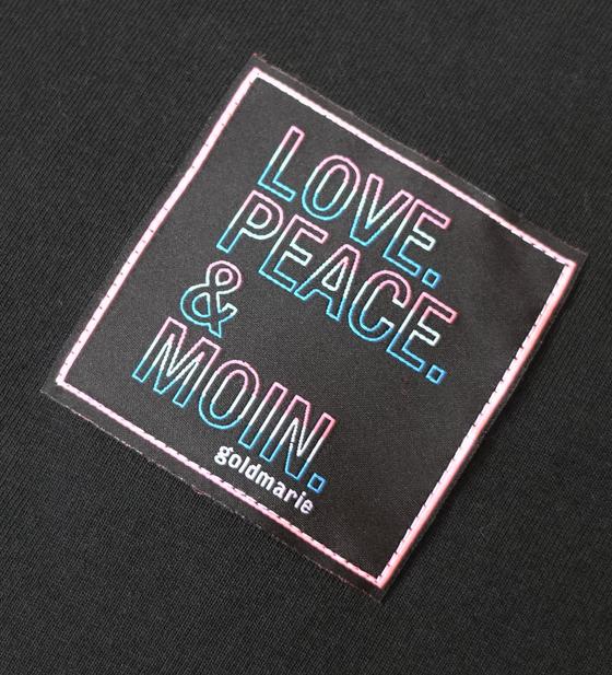 goldmarie LOVE PEACE MOIN T-Shirt - Neonschrift Look Label - schwarz - Unisex
