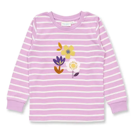 Sense Organics Pyjama Long John Flieder Weiß Geringelt