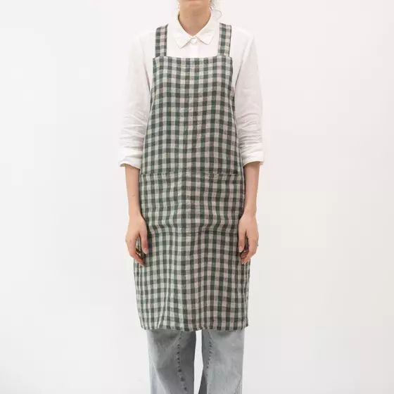 Leinen Schürze Green Gingham