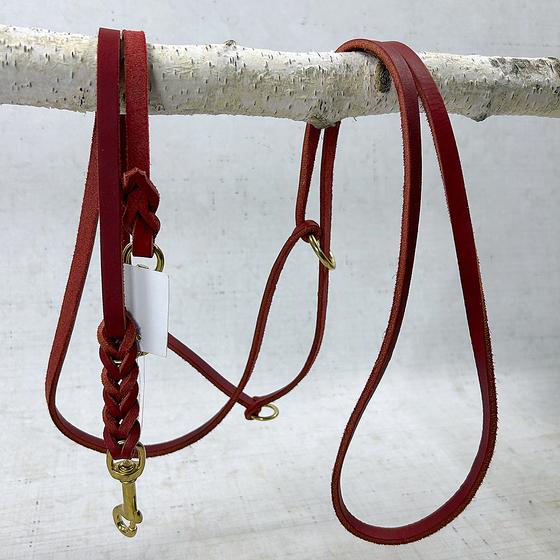 Fettlederleine rot mit goldenen Beschlägen